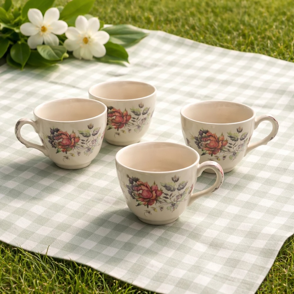 Vintage 1960’s Johnson Brothers Teacups In "Day in June" Pattern (Set of 5)